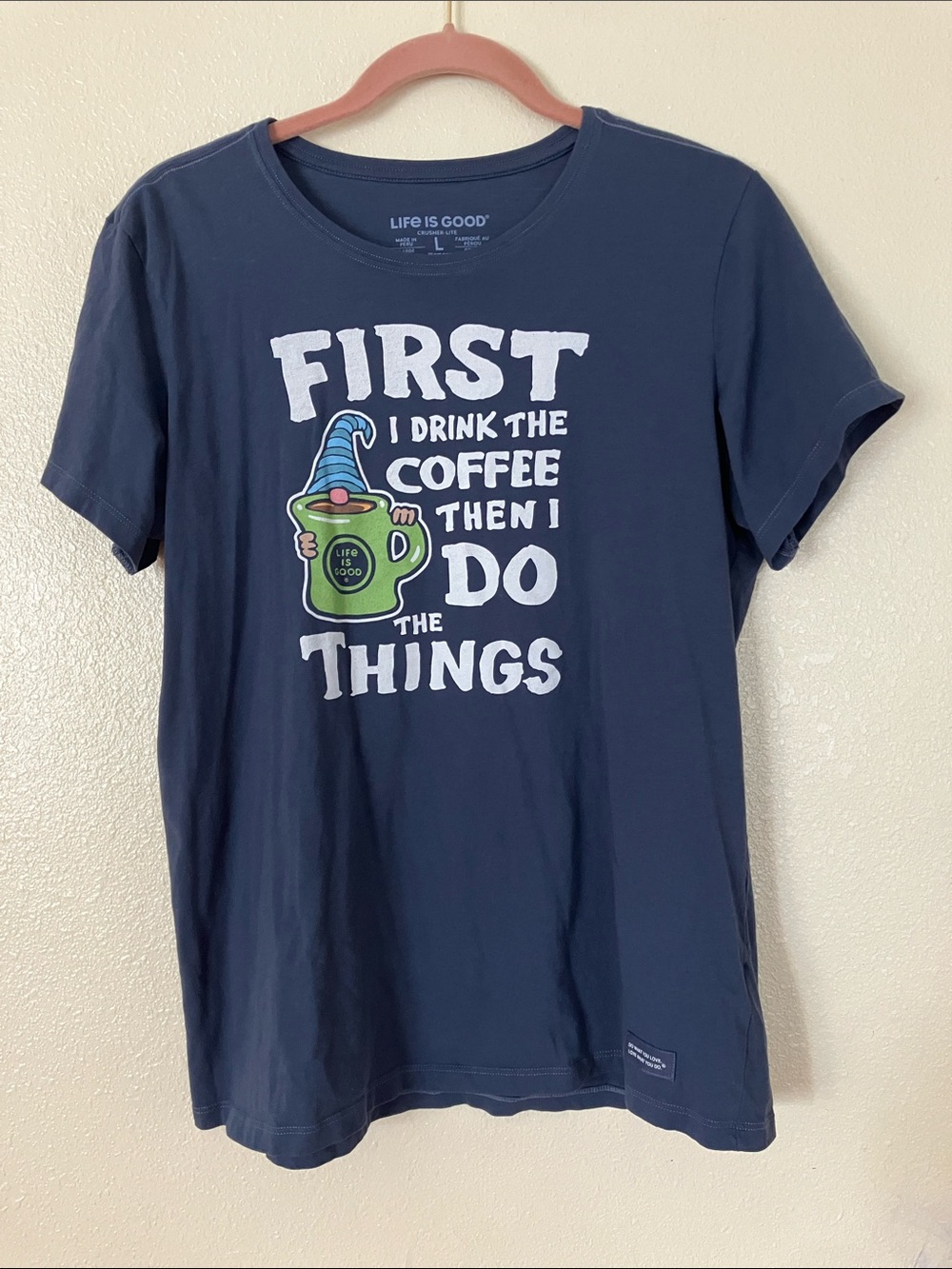 Life is Good Coffee Crusher T Shirt, L